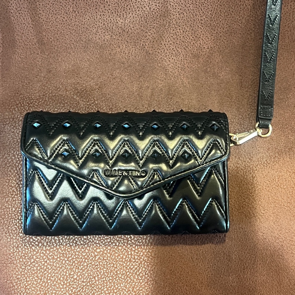 Valentino Black Zigzag Quilted Wristlet